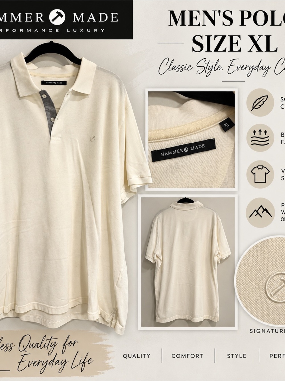 Hammer Made Men's Polo Shirt in Cream - XL